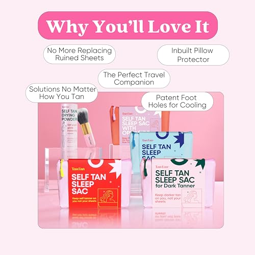 Tan Fan Self Tan Sleep Sac for Dark Tanner + Pillowcase - Keep Sheets + Pillows Clean from Self Tanner Stains - 100% Cooling Silky Poly - Won¡¯t Rub or Absorb Tanning Lotion - Lightweight Breathable