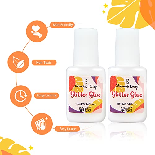 Body Glue for Glitter Tattoos, Eleanore's Diary 10ml*2 Art Glitter Glue, Odourless & Non Toxic, Suit for Skin Chunky Makeup, Beach Parties, Music Festival, Carnival, Cosplay, Summer Holiday, Gemstones