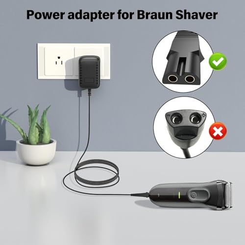 Charger Replacement for Braun Shaver Series 7 3 9 5 1, Charging Cord Compatible with Braun 190, 3040s, 340, 5040s, 720, 720s-4, 760cc, 790cc 9090 Razor Trimmer 12V 400mA