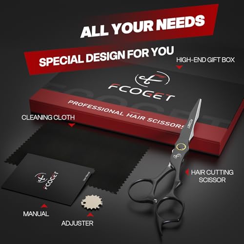 Fcoget Black Professional Japanese 440C Stainless Steel Hair Cutting Scissors 6.8 inch for Salon & Home