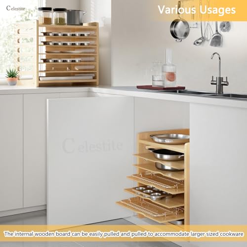 Wooden Baking Sheet & Tray Organizer for Cabinets - Multi-Layer Kitchen Storage