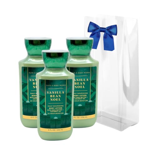 bath & body works VANILLA BEAN NOEL Body Lotion Gift Set with a BLUE Bow for Holiday - Pack of 3 (2023 Edition)