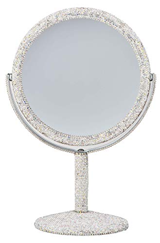Bling Vanity Mirror with 2X Magnification - Crystal Rhinestone Double-Sided Makeup Mirror - TISHAA Variation of 2X Lens Version