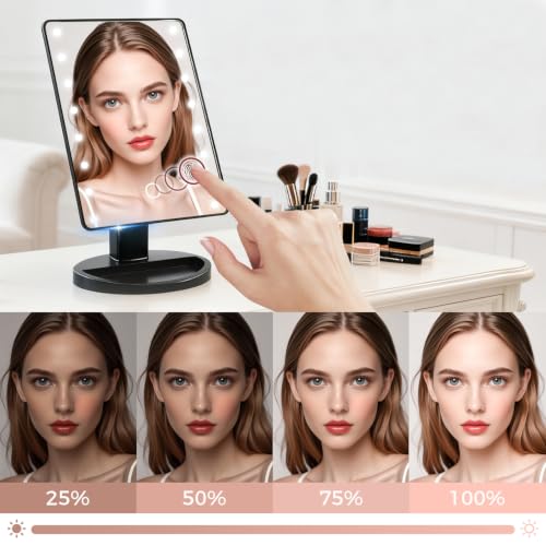 KOOKIN Lighted Makeup Mirror with Lights, Dimmable Desk Mirror - Black, Touch Control, 180° Rotation