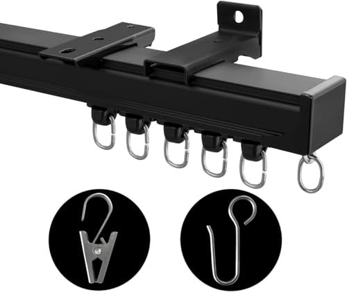 MaKefeile Heavy Duty Ceiling Curtain Track 15ft-18ft Black Room Divider System