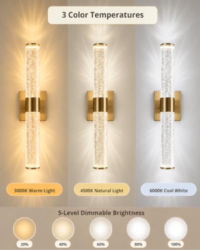 Guwikou Gold 15.7 Inch Battery Operated Wall Sconces Set of Two - Dimmable Wireless Wall Lights