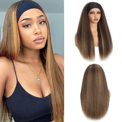 4/27 Highlights Kinky Straight Headband Wig 28 Inch Afro Yaki Synthetic Hair for Black Women - Natural Look & Lightweight - Variation of THIS listing