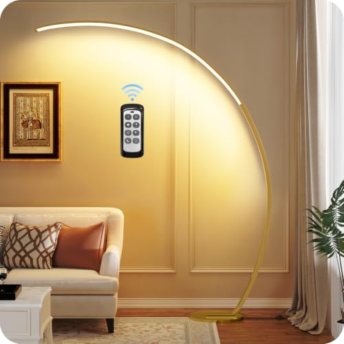 75-Inch Dimmable Gold Arc Floor Lamp with Remote & Foot Control - 3 Color Temperatures