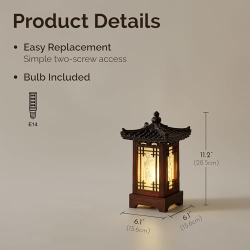 Korean Wooden Table Lantern - Handmade Pagoda Accent Light with Brown House Variation