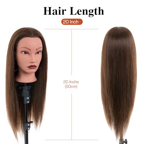 20 Inch Human Hair Mannequin Head for Hair Styling Practice - Real Hair with Clamp