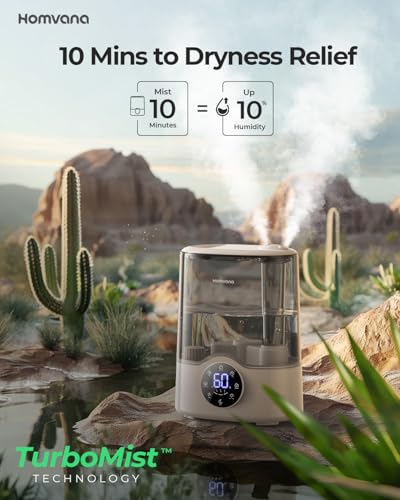 Homvana Grey 7L Large Room Humidifier with Warm & Cool Mist, Auto Humidity Control, Quiet Top-Fill Design