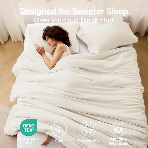 Oversized King Comforter Set Ivory - All-Season 3-Piece Bedding