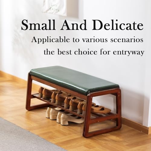 Solid Wood Shoe Bench with Cushion - Green, 31.5 Inch Entryway Organizer