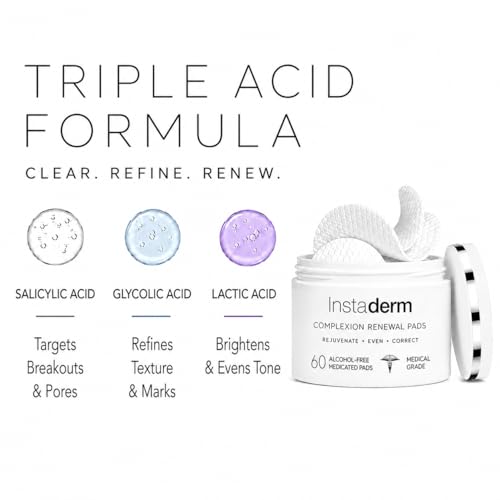 Acne Treatment Pads with Salicylic, Glycolic & Lactic Acid - Exfoliating Facial Pads for Blackheads & Oily Skin