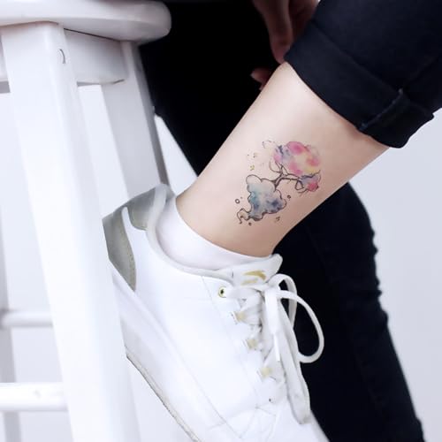 6 Sheets Tiny Small Temporary Tattoos For Women Men Finger Hands Neck Wrist Face, Cute Long Lasting Cartoon Fake Tattoo Stickers For Kids Boys Girls Black Blue Red Lotus Fish