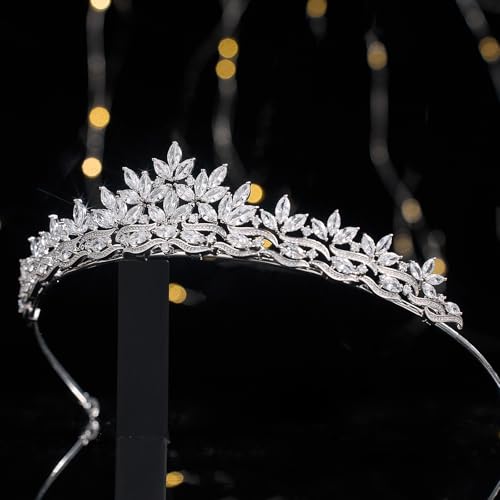QXMYOO Silver Cubic Zirconia Bridal Tiara Small for Wedding Prom Quinceañera