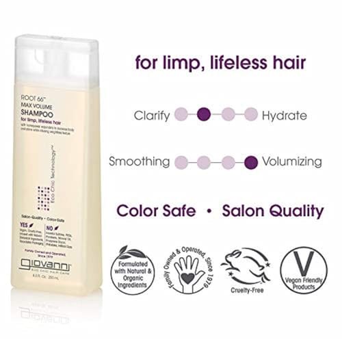GIOVANNI Root 66 Max Volume Shampoo - For Fine Lifeless Hair, Rich in Nutrients, Volumizing Shampoo, Infused with Natural Botanical Ingredients, Helps Strengthen Hair, Color Safe - 8.5 oz (3 Pack)