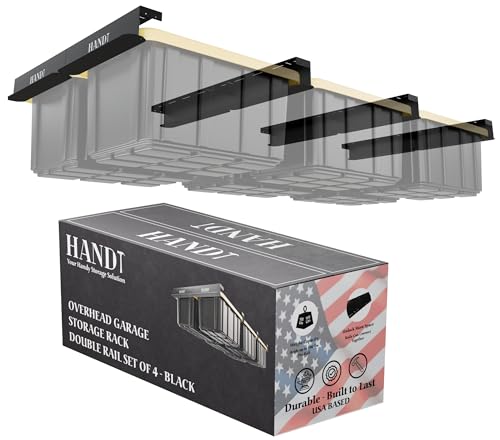 HANDT 6 Bins Garage Ceiling Storage Rack - Heavy Duty Overhead Shelving System, Connectable Metal Rails, Supports Up To 100 Lb, Black