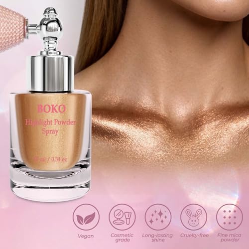 Boko Highlighter Powder Spray, Body Shimmer Spray for Glitter Highlighter Makeup, Glitter High Gloss Powders Body Shimmer Powder for Festival Concert Rave Party Daily Face Sparkle Makeup - Late Autumn