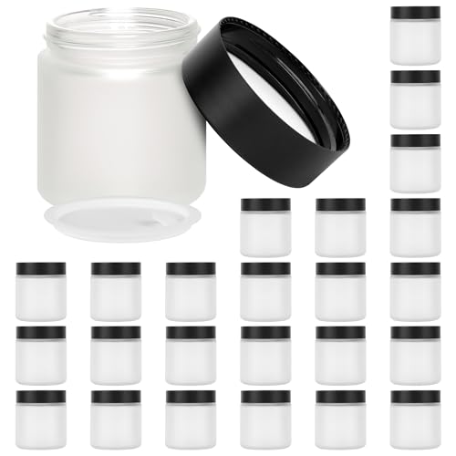 Frosted Glass Jars with Lids - 4 oz Airtight Cosmetic Containers, Bulk Storage, DIY Crafts, Clear Frosted, 24 Pack