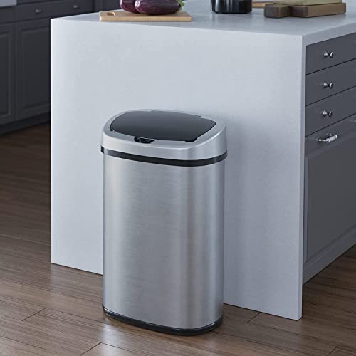iTouchless 13 Gallon Oval Sensor Trash Can with Odor Control System – AC Power Adapter Included