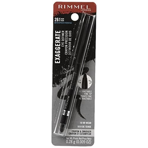 Rimmel London Exaggerate Waterproof Eye Definer Eyeliner, Highly Pigmented, Long-Wearing, Built-In Smudger, 261, Noir, 0.01oz