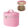 RSRSLEII Pink Waterproof PU Leather Makeup Bag with Removable Compartments - Travel Toiletry Storage