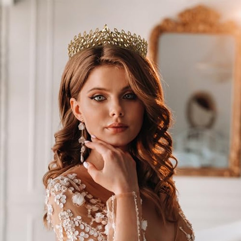 LIMELIA Women's Tiara, Crown for Henna Wedding Party | Glitter Hair Accessories for Bridal Birthday Pageant Prom Halloween Costume Christmas Party, Princess Crowns | Leaf Pattern - Honey
