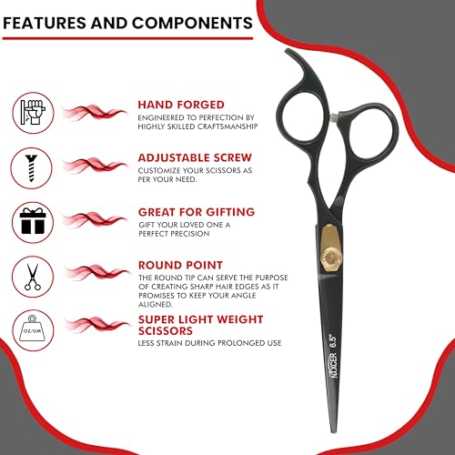 Black Hair Cutting Scissors 6.5'' Professional Razor Edge Hair Shears - Nixcer