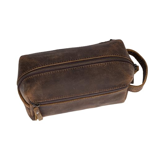 KomalC Travel Toiletry Bag ? Premium Leather Dopp Kit for Men & Women with Water-Resistant Lining & Spacious Zippered Organizer