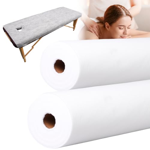 Disposable Massage Table Sheets -71" x 31.5" x 50 Sheets/Roll, 30 g/§³-2 Roll Non woven Bed Sheets with Face Hole -Soft and Durable Table Cove Ideal for Spa, Massage Table, Tattoo, Waxing Table