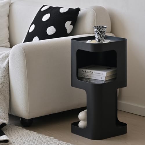 Small Metal Side Table with Storage Shelf - Black Trumpet Variant, Space-Saving Nightstand for Living Room & Bedroom