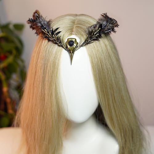 Brown Feather Witch Crown - Handmade Gothic Headpiece Elf Moon Circlet for Women
