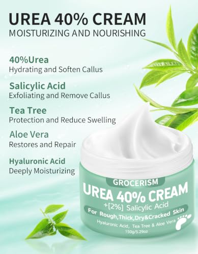 Grocerism Urea Foot Cream 40% with Salicylic Acid - 5.29 oz Pack of 2 for Dry & Callused Feet