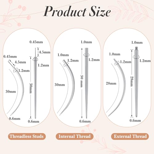 3mm Stainless Steel Piercing Ball Grabber Tool for Jewelry Changes - Straight & Curved Needles