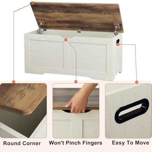 Rustic White & Brown Wooden Storage Chest with Lift-Top Bench - 39.4 Inch