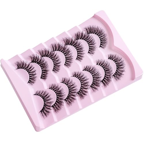 Cat Eye Lashes Wispy Fluffy, 8D Faux Mink 12-18MM (7 Pairs) - Dramatic Volume, Waterproof Lightweight, Daily & Party Wear, Reusable (B Curl)