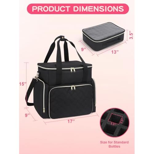 Nail Polish Organizer Case Holds 96 Bottles (15ml/0.5 fl.oz) and a Nail Dryer,Gel Polish Case Bag with 2 Removable Pouches,Nail Supplies Organizer for Nail Technicians & DIY Manicure Lovers,Black