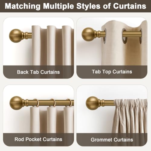 Warm Gold Curtain Rods 72-144 Inch - 2 Pack Adjustable Metal Window Rods