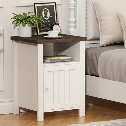 White Farmhouse Nightstands with Storage - Vintage Rustic End Tables