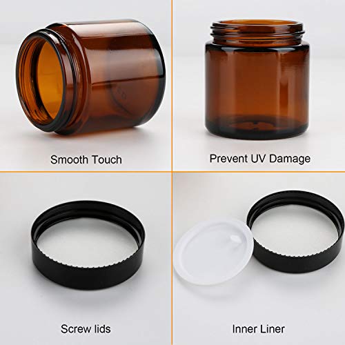 4 oz Amber Glass Jars with Lids - Pack of 25 Cosmetic Containers, Variation of 4.0 Ounces / 4 oz