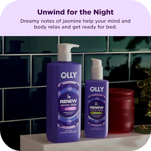 OLLY Rest & Rise Body Care Set ? Day & Night Regimen ? 2 Body Washes + Body Serum Lotion + Scrub ? With Vitamin D, Retinol, Botanicals & Vitamin C? Nourishing, Hydrating ? 4 count
