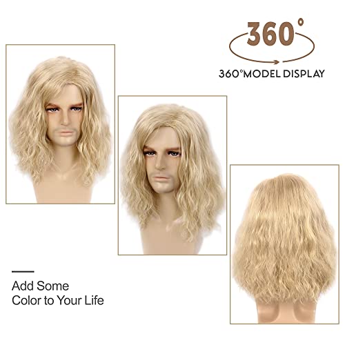H&Bwig Blonde Long Curly Fluffy Wig for Men - Natural Synthetic Hair - Variation: Blonde