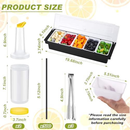 Bar Supplies Kit with Garnish Tray and Cocktail Shaker Set - 5 Compartments