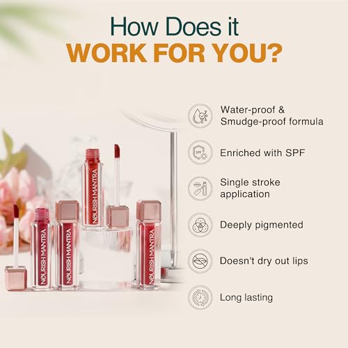 Nourish Mantra¡¯s Jashn-E-Gulab Lipstick (3.5ml)/ Creamy Matte Liquid Lipstick with SPF/Water Proof/Smudge Proof/Transfer Proof/Long Lasting/Suits All Skin Tones