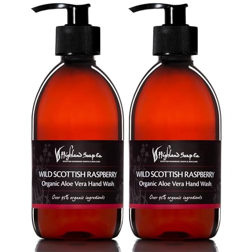 Organic Aloe Vera Hand Wash with Raspberry Seed Oil - Wild Scottish Raspberry, 10oz Bottle, Pack of 2 - Natural & Gentle