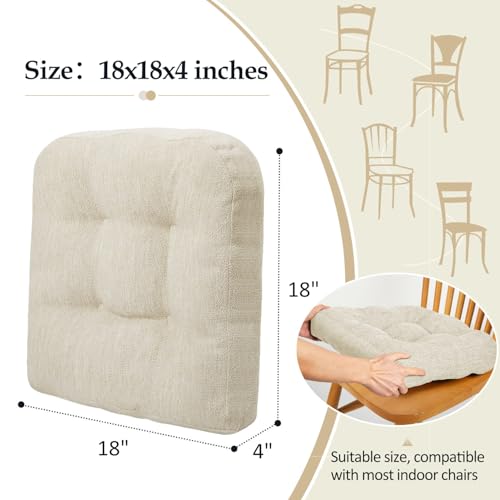 Dining Chair Cushions 4 Pack Beige 18x18x4 Inch Non-Slip Tufted Supportive Pads