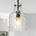 Black Hammered Glass Pendant Light Fixture for Kitchen Island - 7 Inch Modern Farmhouse Lighting - Variation of Black-Hammered Glass / 1-Light