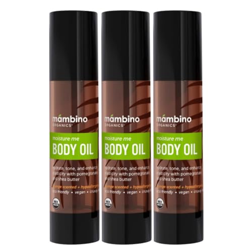 Mambino Organics Moisture Me Nourishing Body Oil, Lightweight Skincare & Body Care Oil with Shea Butter, Almond & Pomegranate Oils, Fast-Absorbing Moisturizing Body Oil, Cruelty-Free, 4 fl oz, 3-Pack