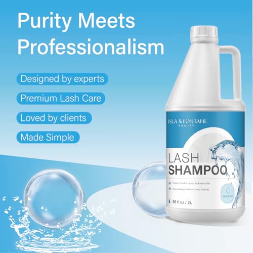 ISLA & FONTANE Lash Shampoo Bulk ? Multi-Scent Series ? 68 fl oz / 2L | Gentle Eyelash Cleanser for Lash Extensions | Non-Irritating | Professional Lash Bath Foam For Salon And Home Use (Unscented)